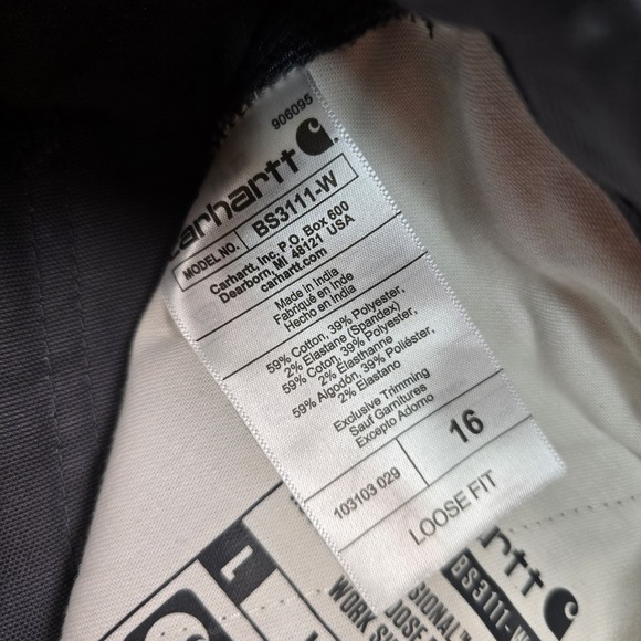 Womens Carhartt 10" Canvas Work Shorts Rugged Flex Loose Fit Size 16 BS3111-W - Picture 2 of 7